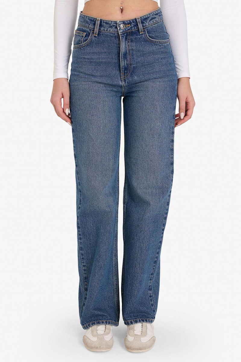 DeFacto Blue Woman 90's Wide Leg High Waist Straight Leg Jeans Casual - Image 3